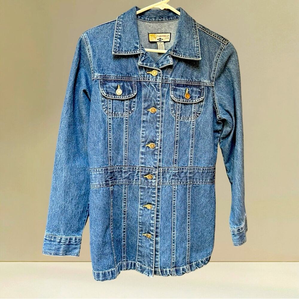 Caribbean Joe Longer denim jeans jacket size Small jean coat 100% cotton - Picture 8 of 8